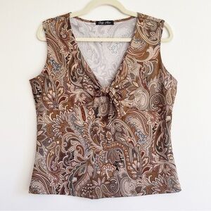 Vintage babydoll paisley printed fairy top blouse tie v neck y2k 90s M witchy